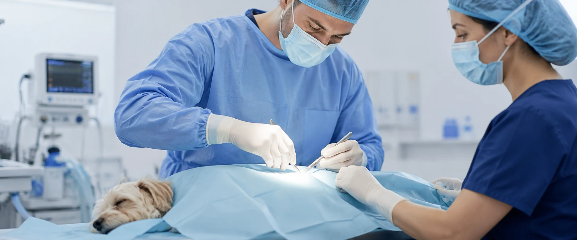 Veterinary team performing a general surgery procedure