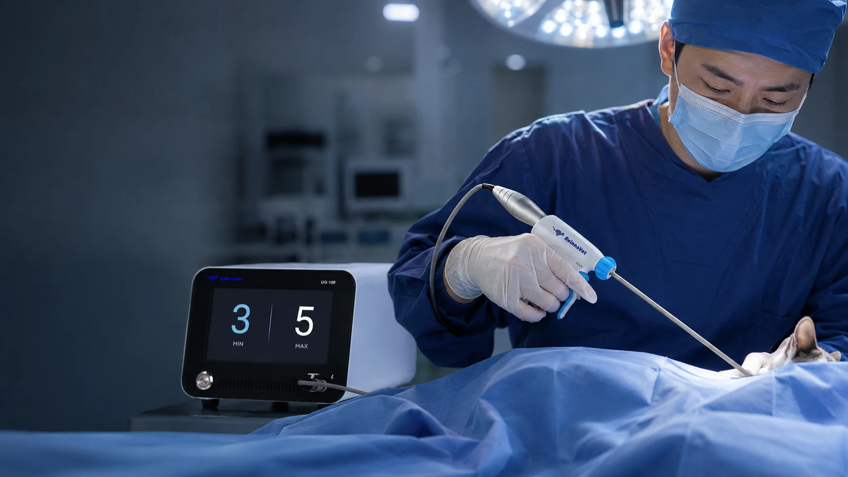 Veterinary surgeon performing a minimally invasive procedure